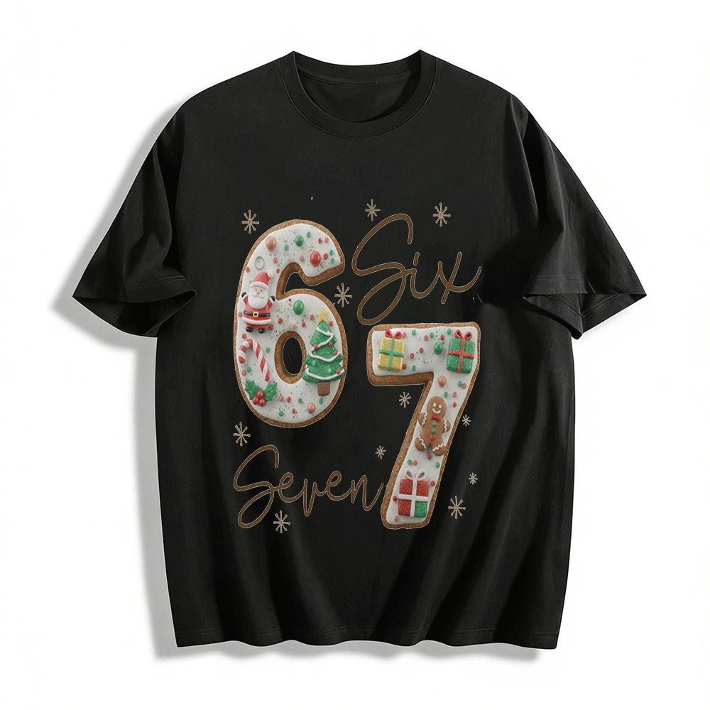 Christmas Themed Number 67 Gingerbread Print Casual Top Pure cotton T-shirt XXS