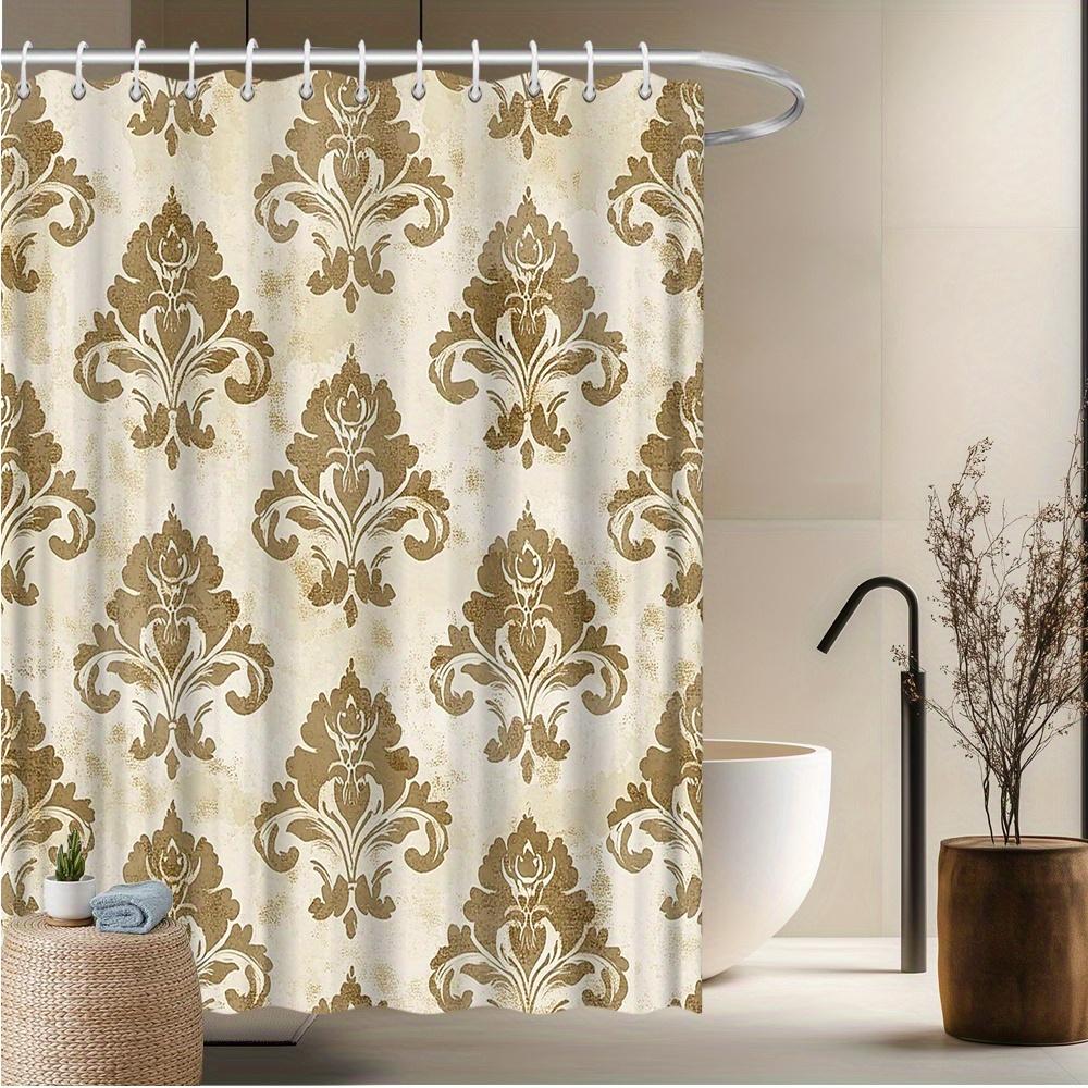 

Vintage Damask Shower Curtain, Rich Brown On Cream, High-Quality Polyester, Fade-Resistant, Elegant Bath Decor W60H190(CM)-1 Pcs