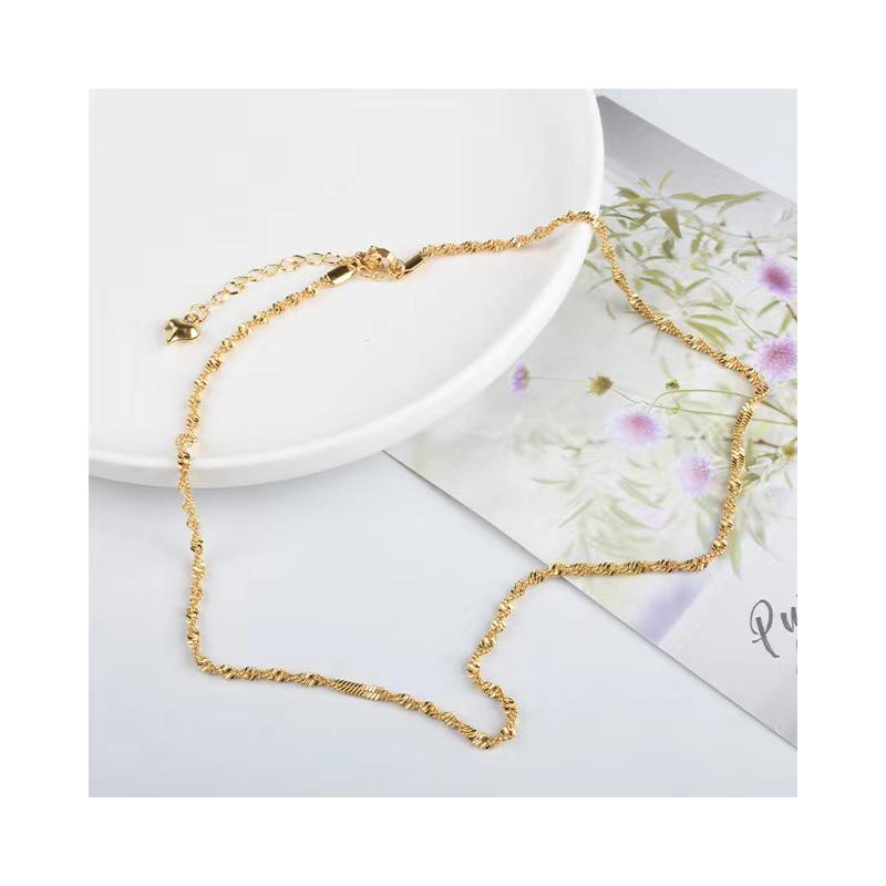 18K Titanium Twisted Rope Chain Clavicle Necklace with Starry Sky Bling for Women