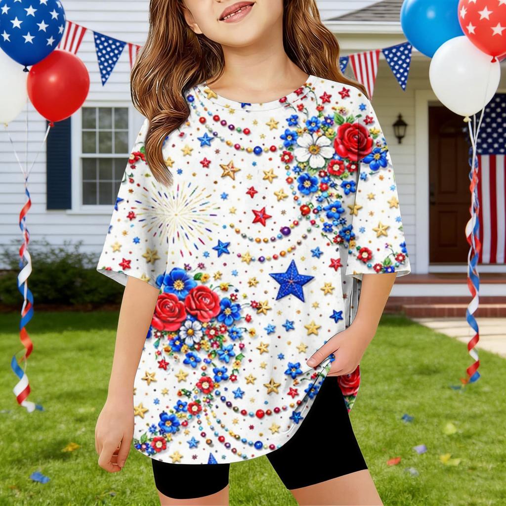 Kids Independence Day Print Round Neck Short Sleeve Casual T-shirt