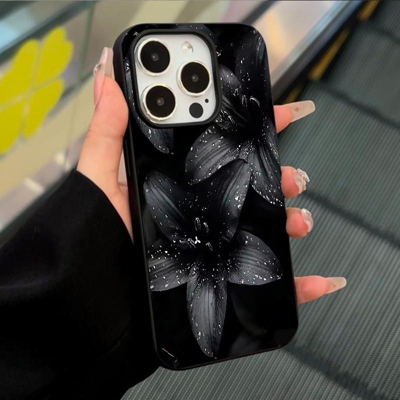 Dunkelblumenmuster Handyhülle Für IPhone 11 13 15 Pro 14 16 Plus 12 Pro Max 17Air Hülle Silikon Weiche Klare Abdeckung Schale