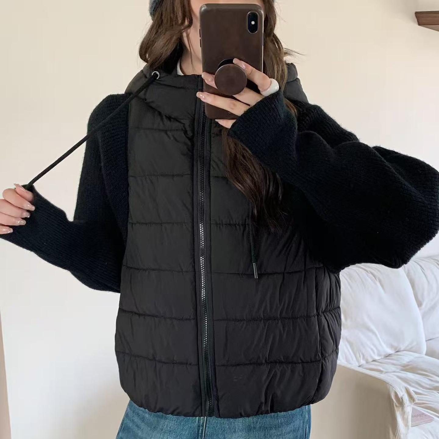 

Lightweight Knitted Sleeves Winter Hooded Cotton-padded Jacket M чёрный