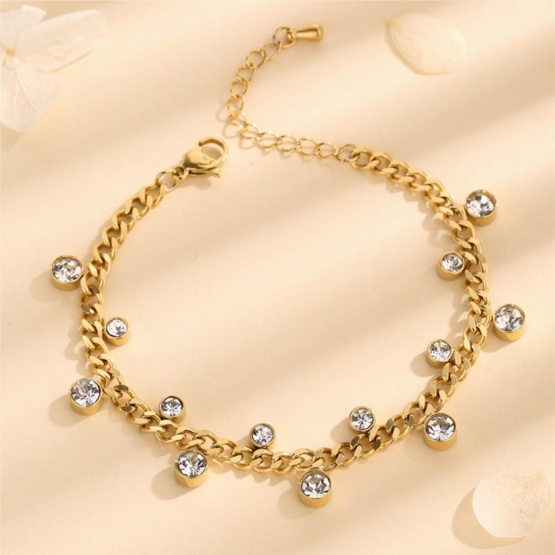 Stainless Steel Irregular Round Zircon Bracelet For Women Simple Niche Bcaelets Jewelry Accessory Wholesale