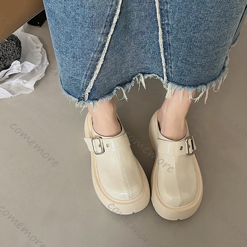 Comemore Summer New Round Head Half Slippers Heightening Thick Bottom Shoes Women Casual Outside Wear Platform Mules Slipper