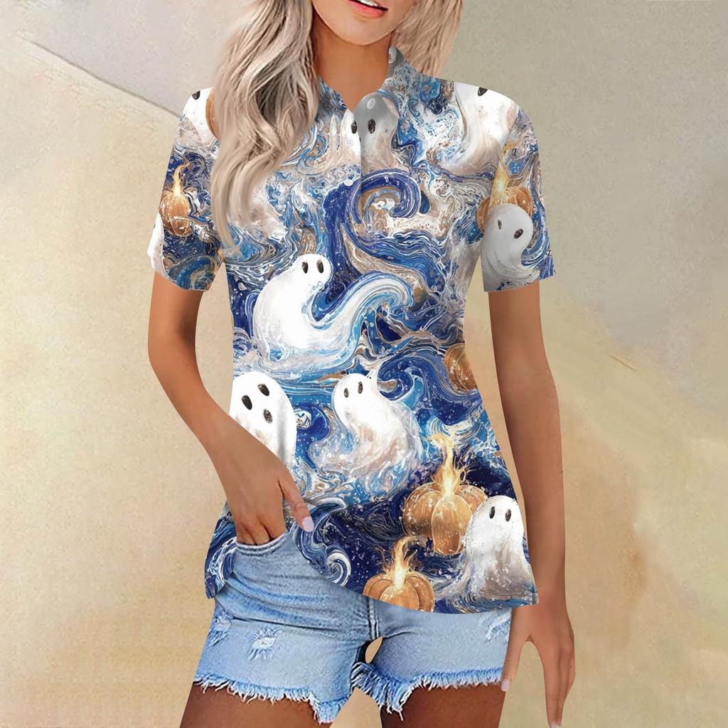 Női divat Alkalmi hajtóka rövid ujjú nyomott ing Női gombos felsők