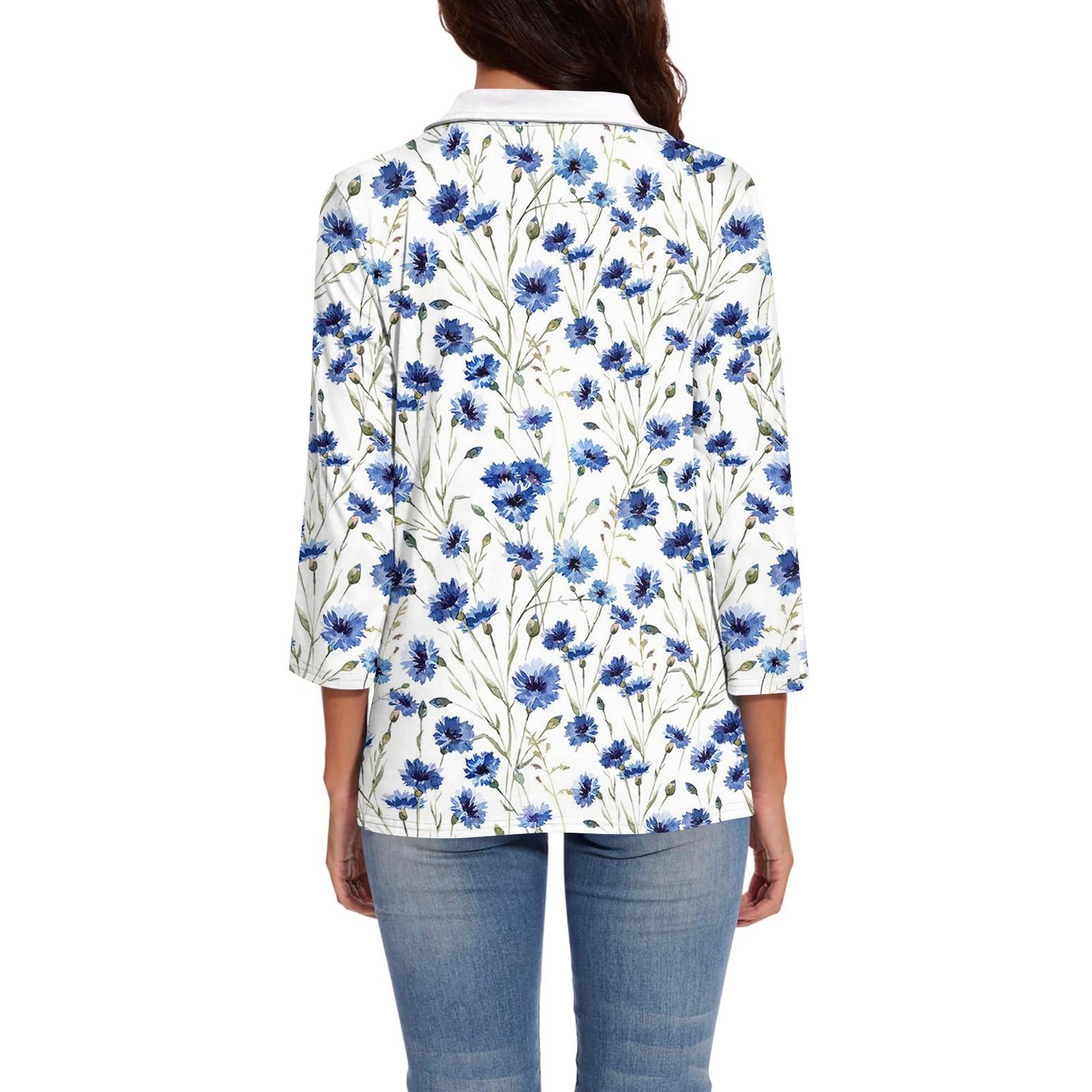 

Женская футболка с рукавом четверть, рубашка с v-образным вырезом на пуговицах, свободный топ с винтажным цветочным принтом XXXL синий