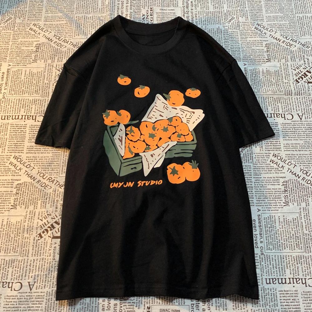 

Original Box of Orange American Retro Fun Print Men Women Tees Loose and Versatile BF Pure Couple Short Sleeve T-shirt Graphic 4XL