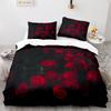 Rote Rose Königin König Bettbezug 3D Schönes Blumen-Thema Bettwäsche-Set Für Frauen Mädchen Romantische Florale Bettdecke Kissenbezug