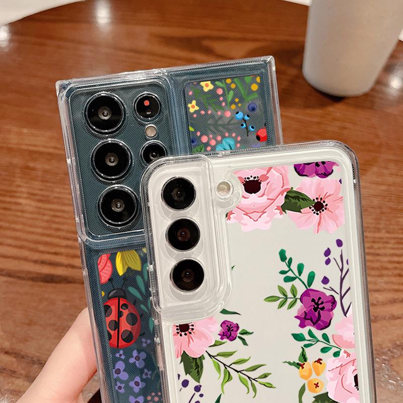 Flower Print Transparent Phone Case For Samsung Galaxy S25 S24 S22 Ultra S23 S24 FE A17 A56 A16 A36 A26 A55 A15 A25 A54 5G Shockproof Soft Back Cover
