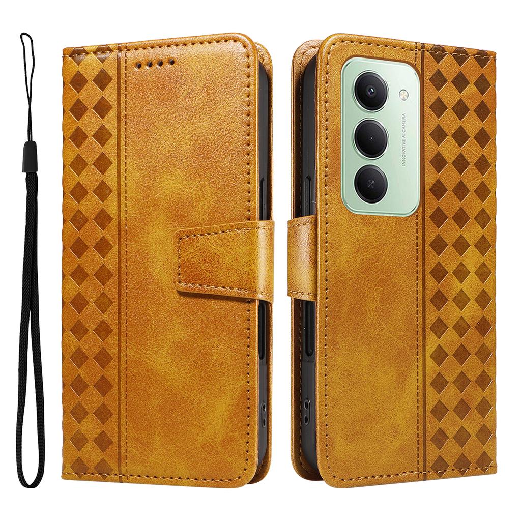 For Xiaomi Redmi 15 4G (EU) (171mm) Leather Case Wallet Stand Grids Imprinted Phone Cover with Strap