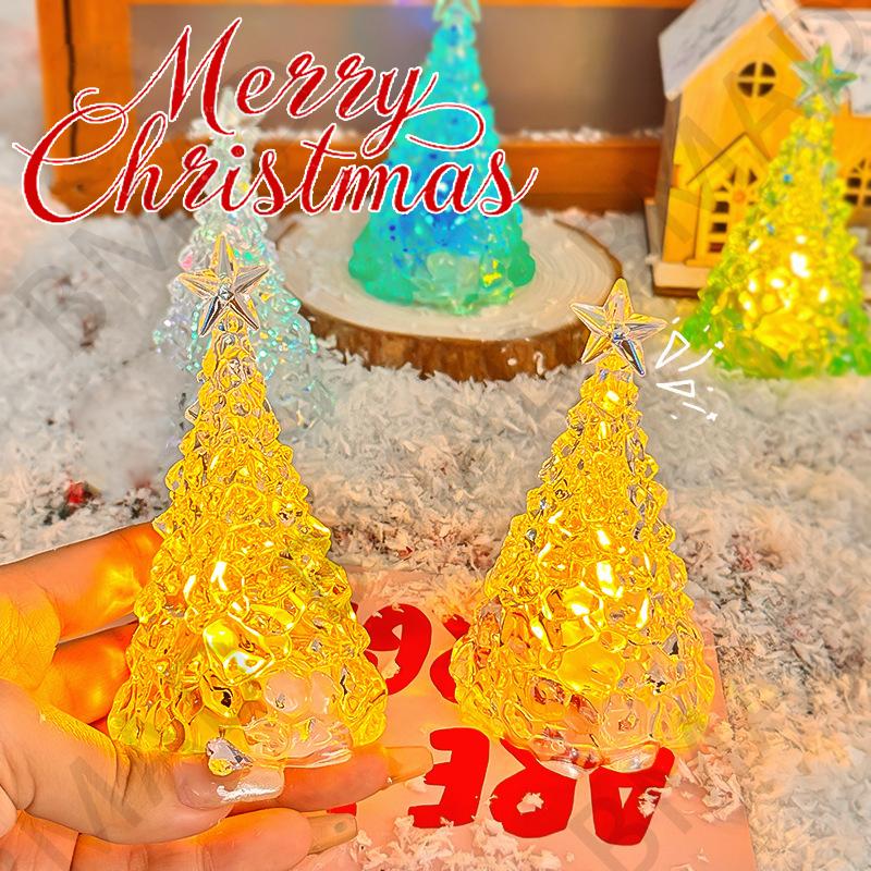 Crystal Glowing Christmas Tree Light Xmas Desktop Decorations Warm Colorful Festival Ornaments Crystal Night Light