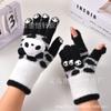 Gloves women's winter open fingers thickened warm male and female students writing cold-proof plush panda antifreeze gloves