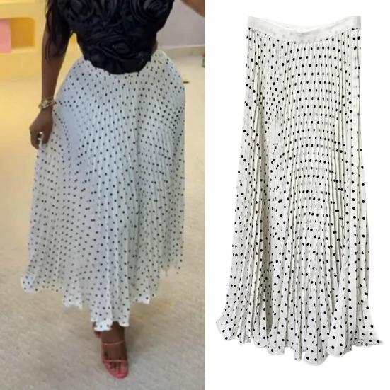 Gonna Donna Elastica Vita Alta Gonna Maxi a Linea A Modellante Ampio Fondo Stampa Pois Pieghettata Lunga per Uso Quotidiano Lavoro Tempo Libero