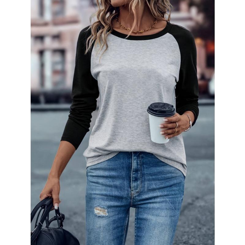 Women S Long Sleeve Color Block Casual T Shirt