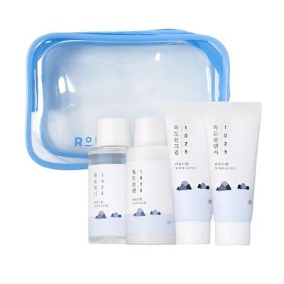 ROUND LAB 1025 Dokdo Travel Kit Toner 50ml + Lotion 50ml + Sunscreen 20ml + Cleanser 20ml Pouch Set