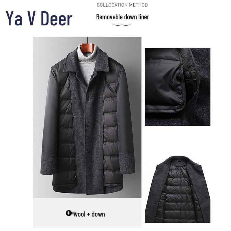 Yalu EY Men's Plaid Wool Blend Lapel Coat with Down Liner