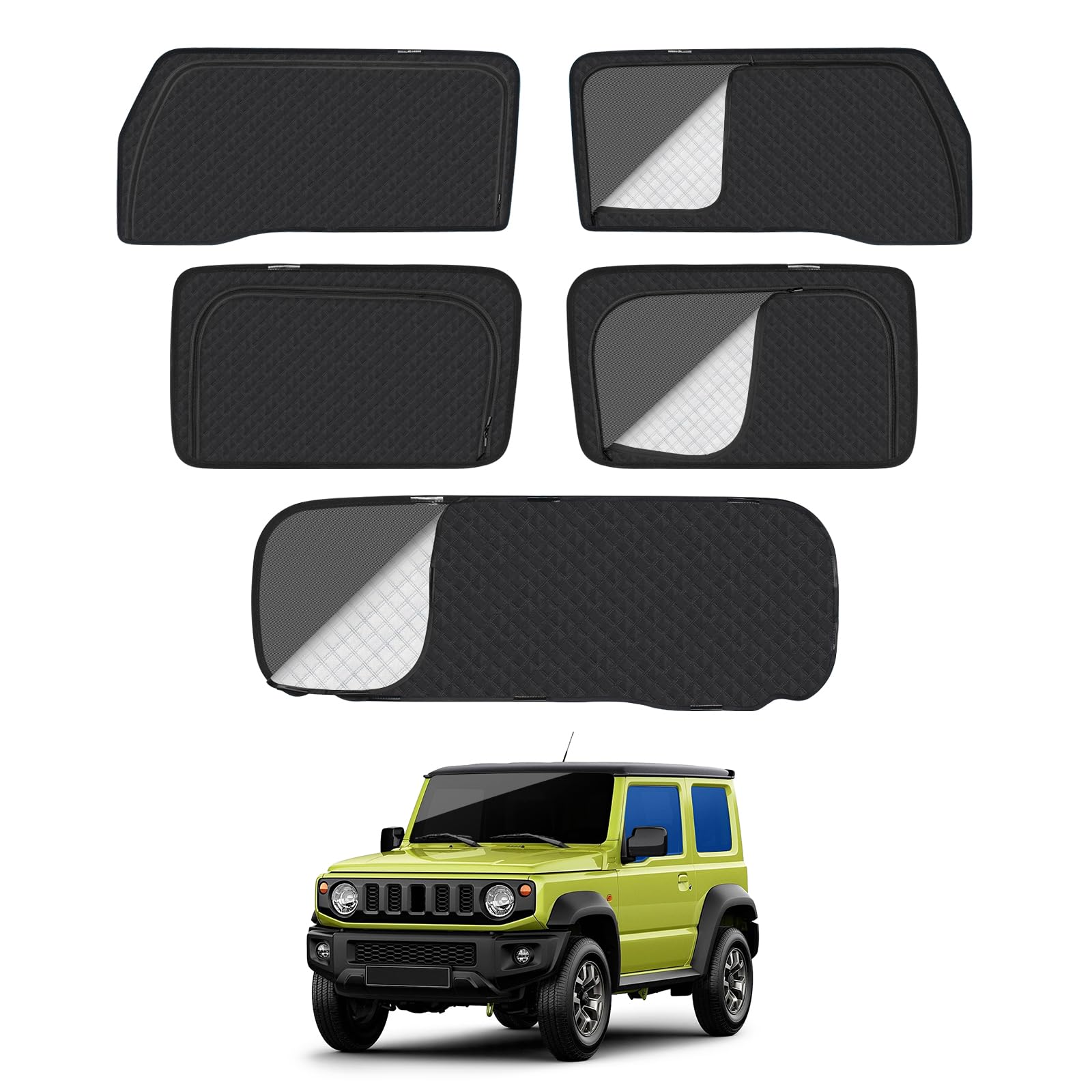 

Сітчастий сонцезахисний екран для Jimny Специфічний для автомобіля Сонцезахист і включає магнітний бічний захист від УФ та задніх дверей для 5 2-в-1 JB64W/JB74W (Серія JB04) -