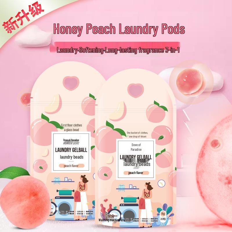 Peach-Scented Laundry Pods, 20-Count: Detergent Beads for Stain Removal and Fresh Fragrance
