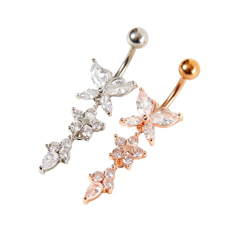 Glänzender Schmetterling Blumen Zirkon Anhänger Bauchnabel Ring Körperschmuck