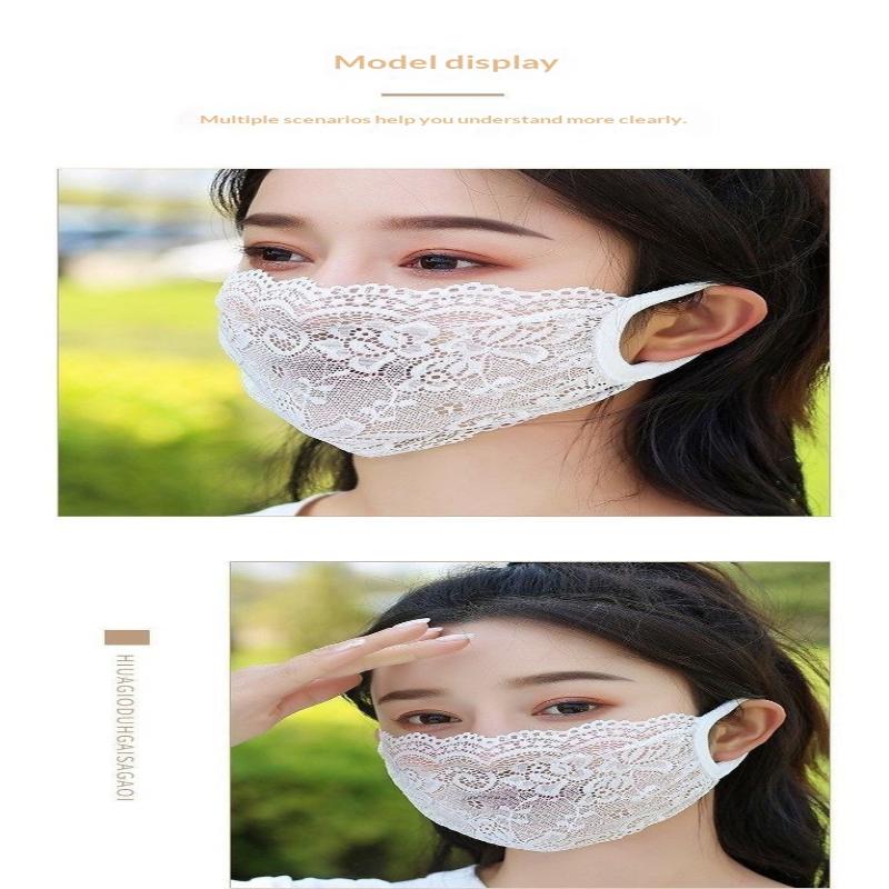 Lace Anti-Uv Sunscreen Mask Breathable Ear Cord Face Cover Scarf Hanging Ear Dust-Proof Scarves Mask Summer Dust-Proof Veil