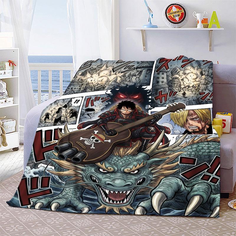 One Piece Cartoon Flannel Blanket Soft Warm Plush Throw for Bed Sofa Couch Lightweight Cozy Winter Travel Decor -QJY