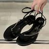 Eilyken Silver Chain Narrow Band Clip Toe Women Sandals Summer Buckle Strap Thin Low Heels Party Dress Shoes
