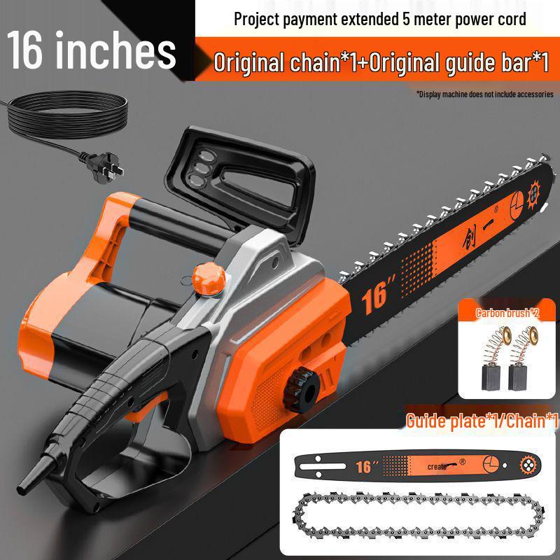 16-Inch Corded Electric Chainsaw: Handheld, Large Capacity for Household and Outdoor Use