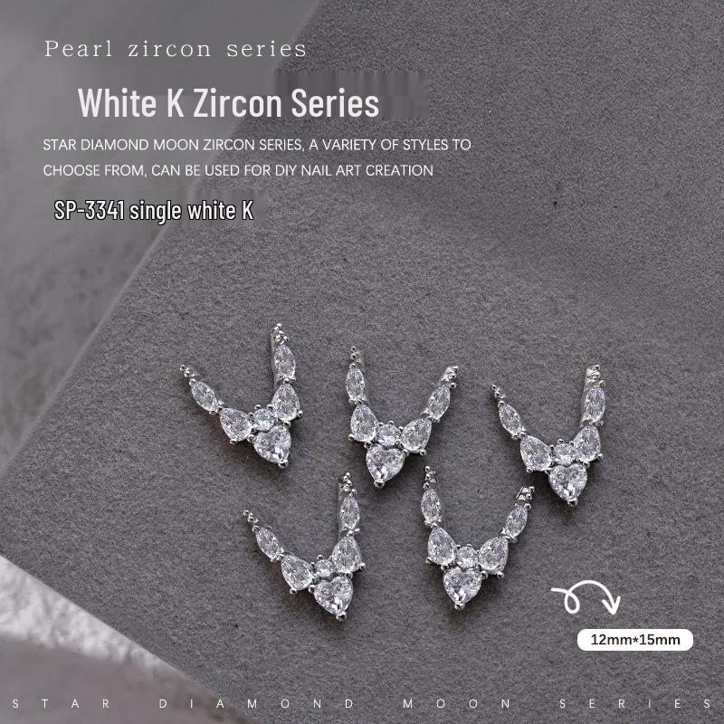 French Crescent Bow Full Diamond Heart V-shaped Zircon 3D Nail Art Decoration with Flat Bottom