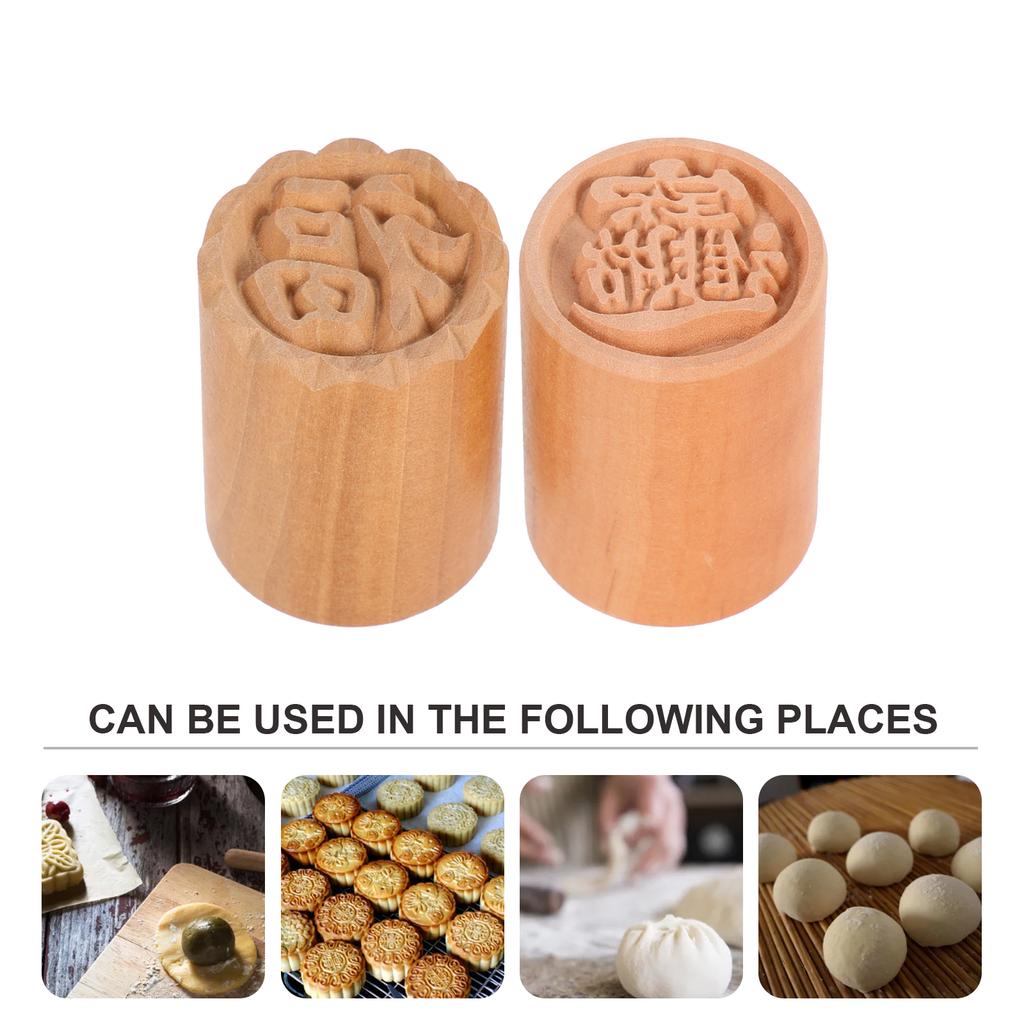 2 Pcs Moon Cake Stamp Cookie Decorating Tools Custard Cream Chinese Dough Pastries Molds Wood Diy Baking Cookies