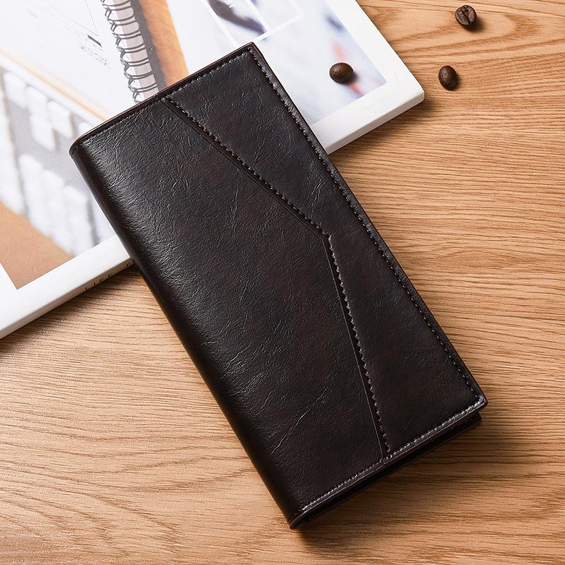 Men’s PU Leather Long Wallet RFID Card Holder Zipper Coin Pocket Multiple Card Slots ID Photo Holder Bifold Wallet Large Capacity Slim Purse