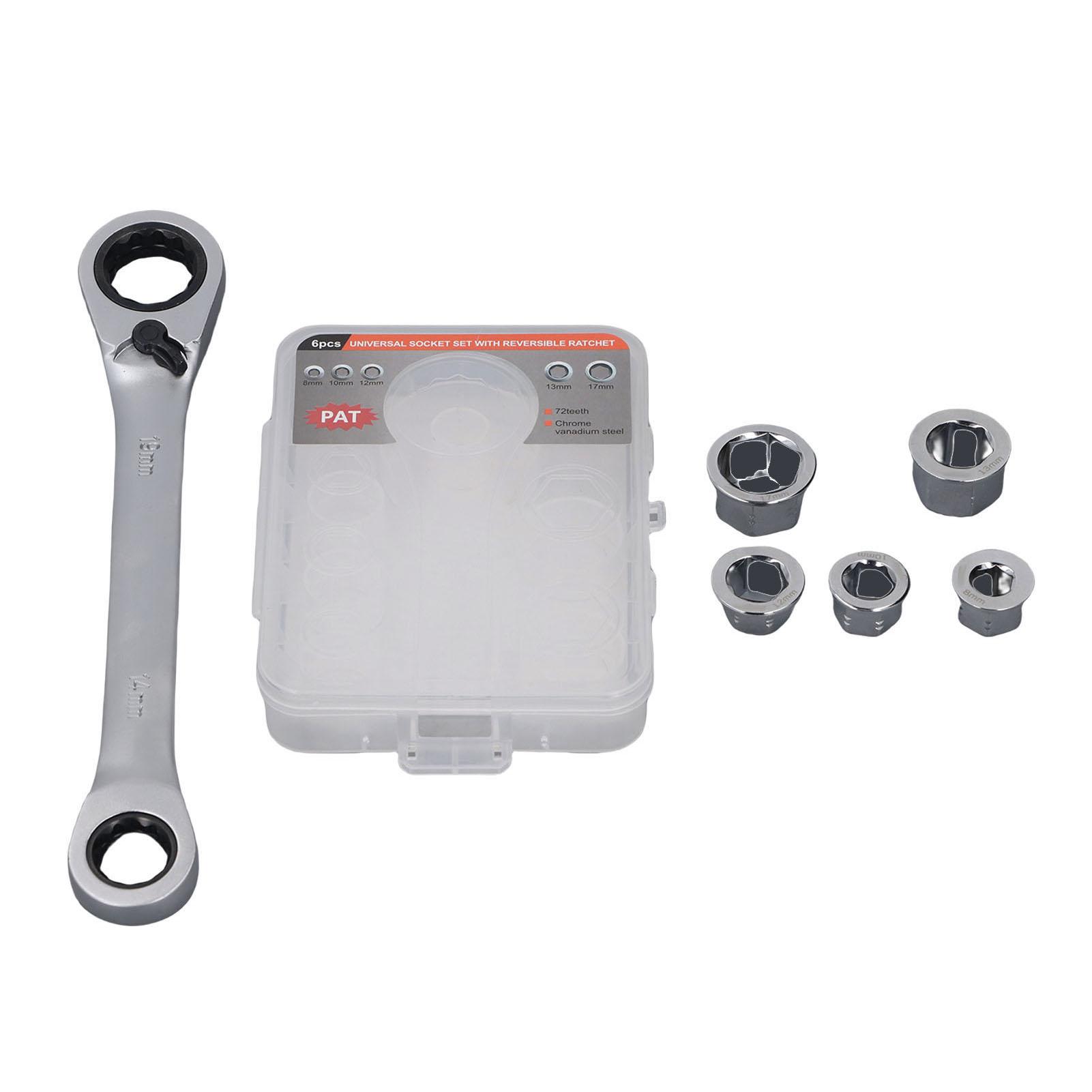 

Ratchet Wrench Reversible 72 Tooth 12 Point 14mm 19mm Double Ended Ratcheting Wrench with 5 Sockets Double Ended Ratchet Wrench серебряный