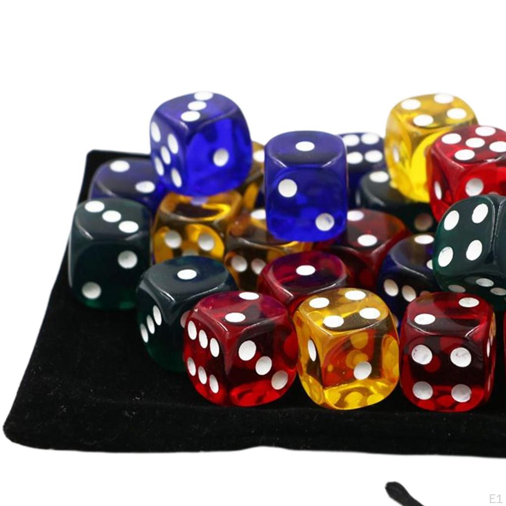 6 Sided Dices with Velvet Pouch (Blue, Red, Black, Yellow) for Math Learning