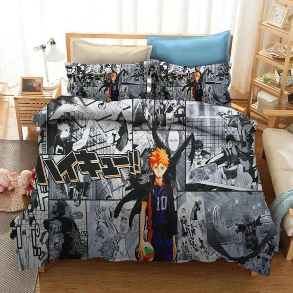 Printed Cartoon Anime Haikyuu Bedding Set Volleyball Boys Duvet Cover Set Single Double Luxury Bed Linen for Kids Teens Gift