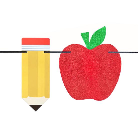 Blyant Frukt Banner for Skolestart Dekorasjon Ferdigtrådet Hengende Skilt Girlander for Lærerpåskjønnelse Første Skoledag Oppslagstavle Dekor