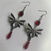 1 Pair of Retro Bat Wing Earrings, Personalized Red Pendant