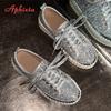 Aphixta 2025 New Sequined Lace Up Shallow Woman Shoes Silver Loafers Spring Woman Shoes Sewing  Casual Shoes For Woman