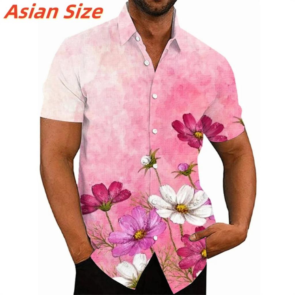 Colorful Flower Clusters Pattern Lapel Shirt For Men Plants 3D Printed Hawaiian Shirts Fashion Short Sleeve Tops Harajuku Blouse