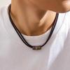 Simple Gun Black Color Wax Cord With Pendant Necklace for Men Small Round Rings Charm Choker Jewelry Collar Party Street