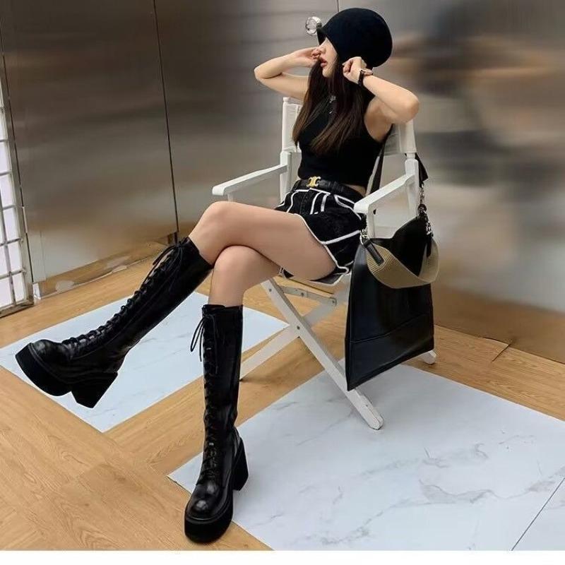 Fashion Woman Long Footwear High Heels Fashion Side Zipper Boots High Women Quality Luxury Sexy Thick Bottom High Heel Boots Botas Mujer