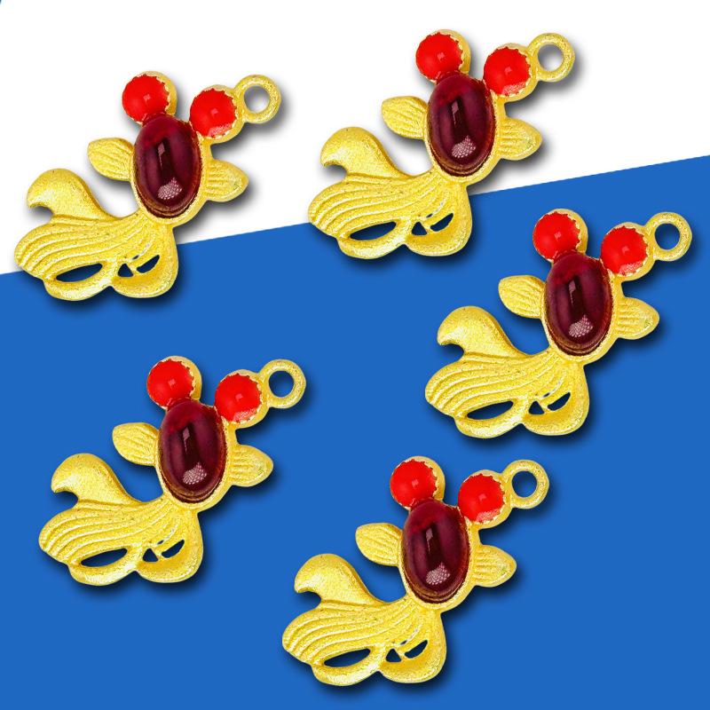 Traditioneller Guochao Gold-Inlaid Jade Goldfisch Strassstein Schmuck DIY Zubehör
