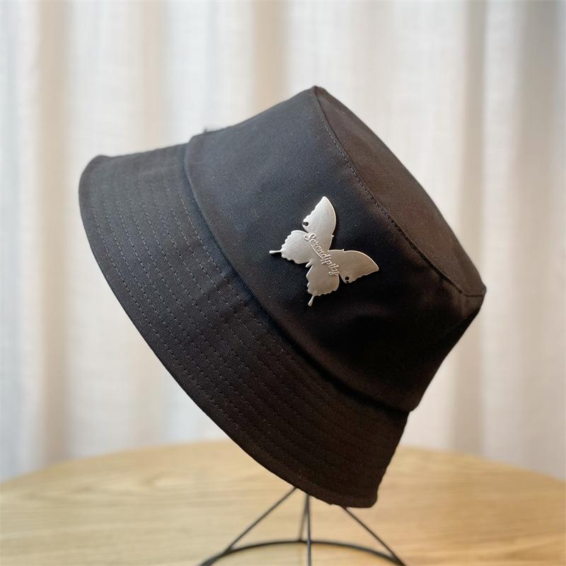 

Hat Butterfly Embroidered Female Summer Big Headed Fishermans Hat Hat Sunshade чорний