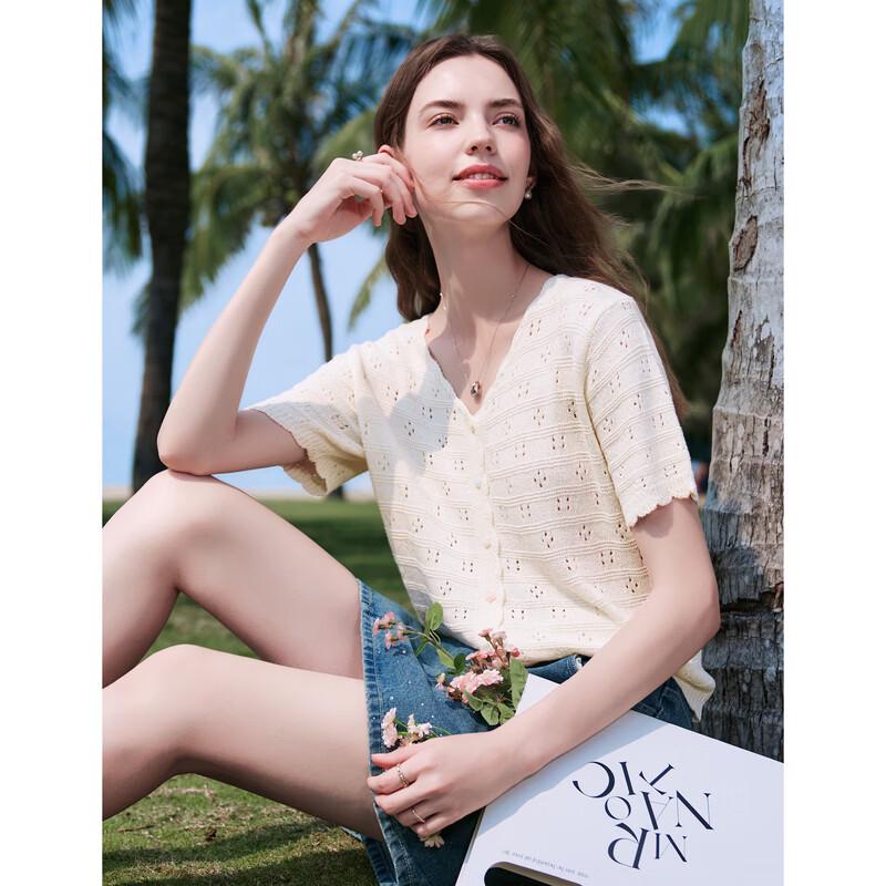 Betu Women's Sweet Hollow-Out Knit Short-Sleeve Top