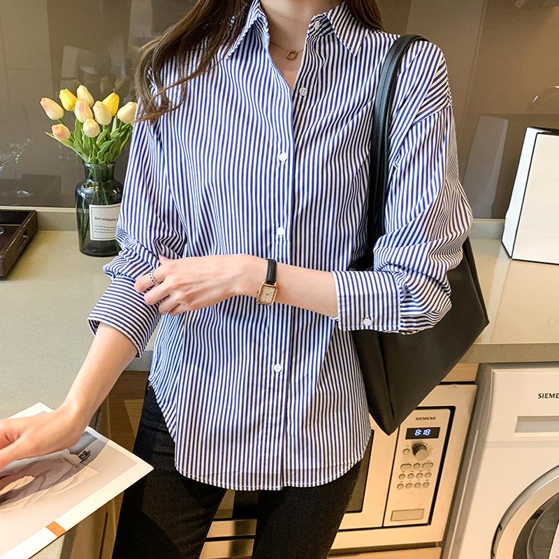 2023 Women's Korean Style Striped Cotton Shirt – Spring Loose Fit, Versatile for Inner or Outer Wear