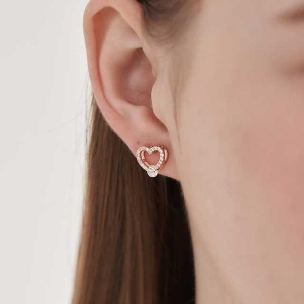 14K GF Simple Cubic Cute Heart Earrings C24EGF202