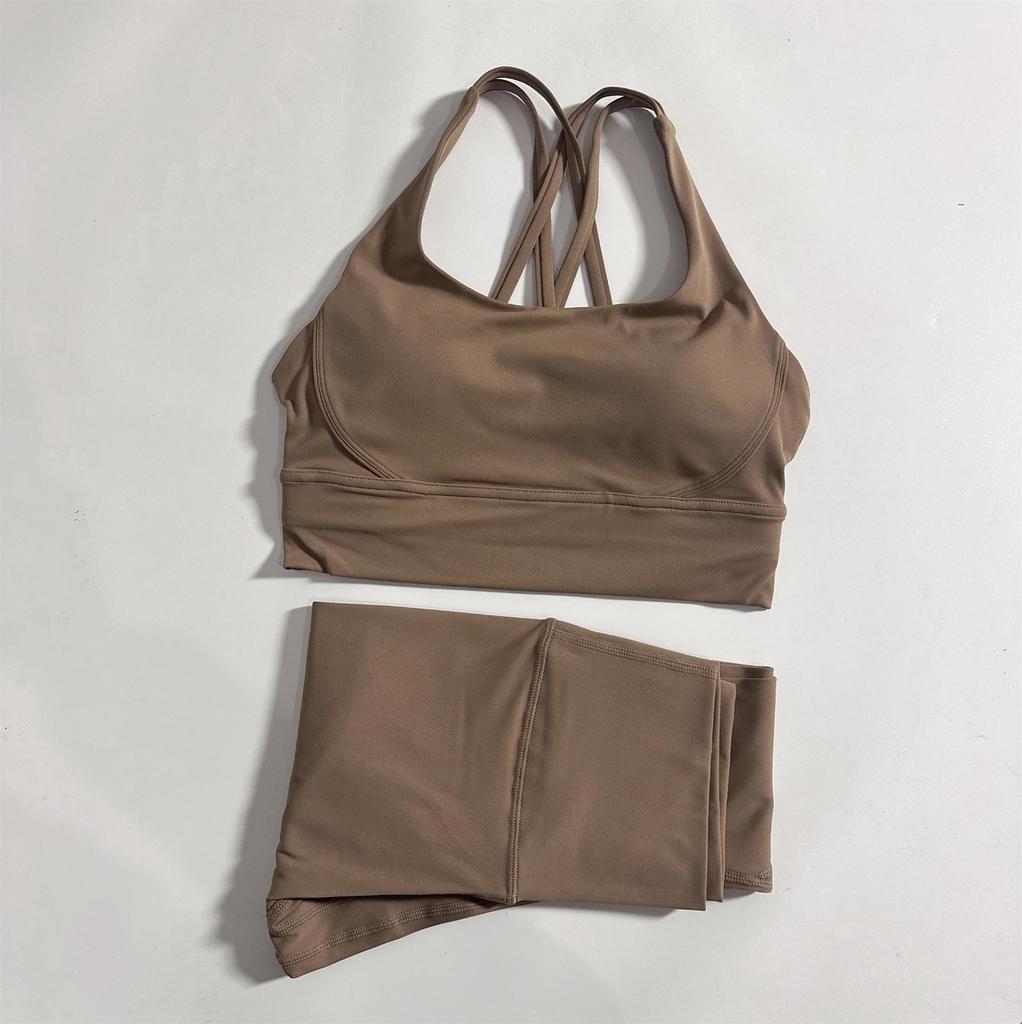 2-Piece Yoga Set: Cross-Back Sports Bra with Removable Pads & High-Waist Leggings