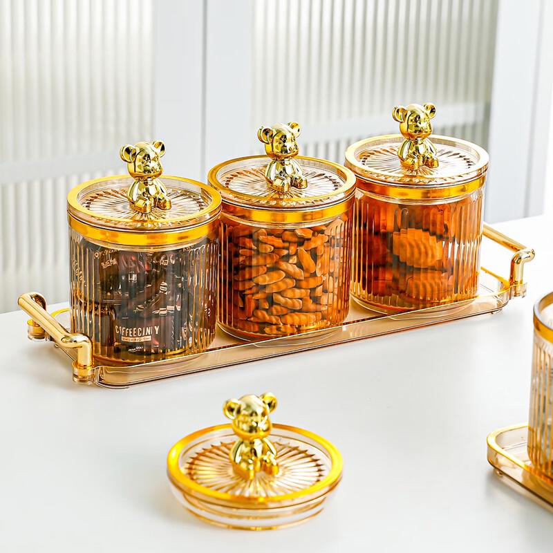 Wild Pigeon Home Kitchen Amber 6-Can Seasoning Bottle Set with Golden Bear Tray