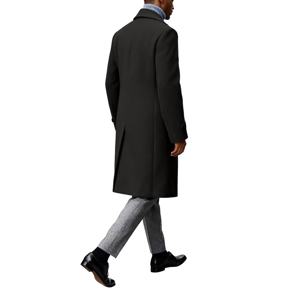 Men's British Solid Color Long Coat Fashionable Warm Woolen Overcoat