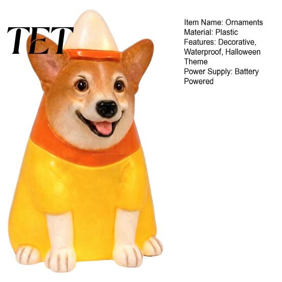 Halloween Window Display Lighted Dog Statue Ornament for Outdoor Yard Decor, Waterproof Puppy Sculpture Festive Lawn Decorations with Warm Light Porch