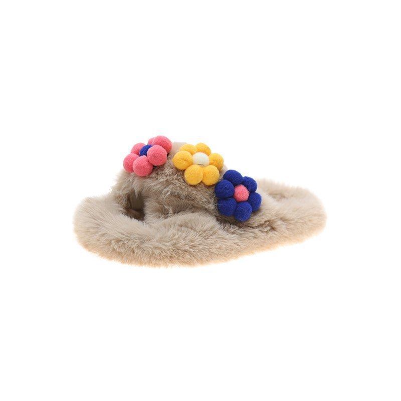 

Flower fluffy slippers women s 2025 autumn pregnant women open-toe cover toe women s cotton slippers flat-bottomed plush home women s slippers 40