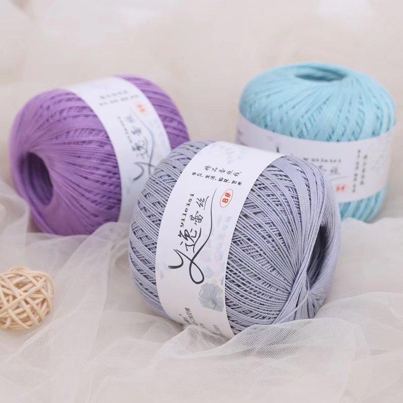 8# 100% Cotton Lace Yarn - 50g Ball, 400m, Strong Twist Crochet Thread for Hand-knitting, Flowers, Hats, and Cardigans - Free Shipping.